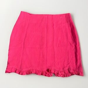 Le Lis Skirt Womens Small Red Linen Blend Mini Casual Summer Ruffle Hem Lined